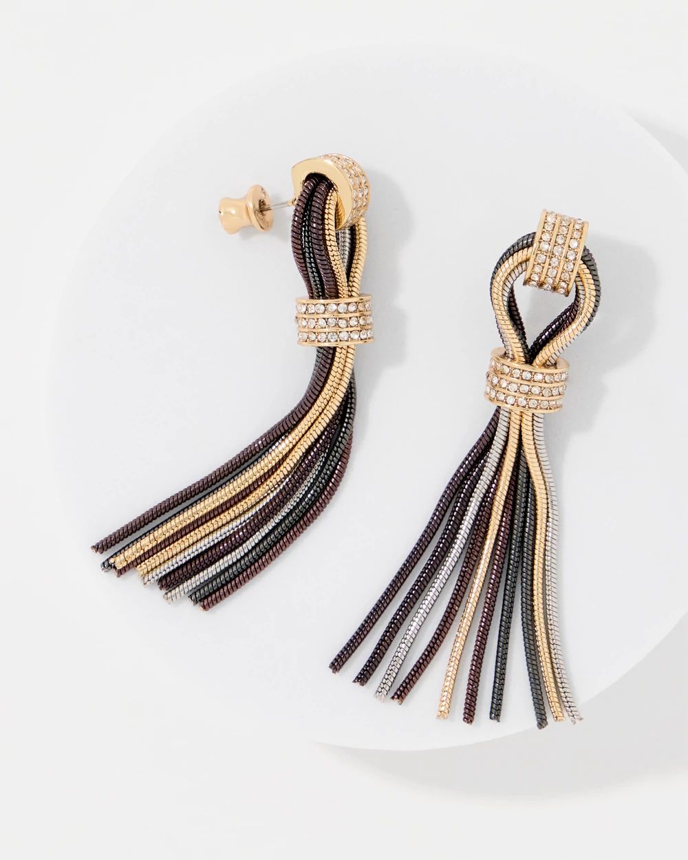 Tri-Color Fringe Drop Earrings click to view larger image.