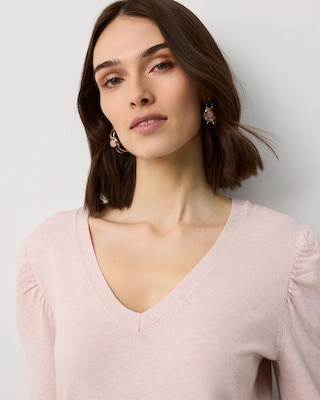 Ruched Sleeve V-neck Pullover click to view larger image.