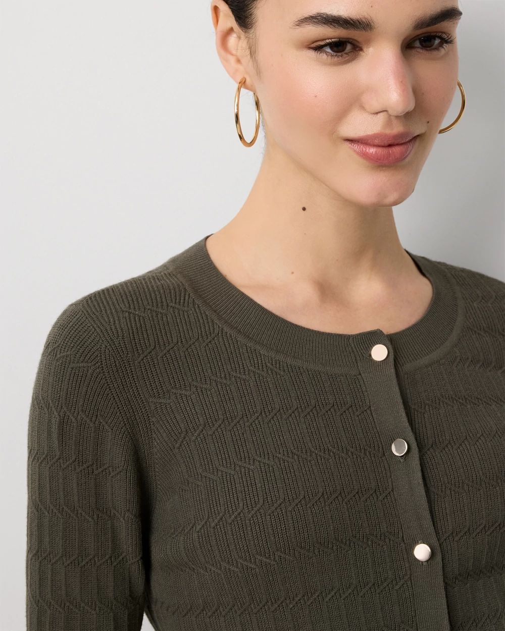 Petite Textured Crewneck Button-Front Cardigan click to view larger image.