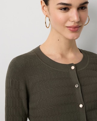 Petite Textured Crewneck Button-Front Cardigan click to view larger image.