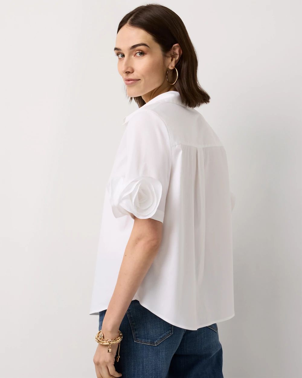 Rosette Sleeve Poplin Shirt
