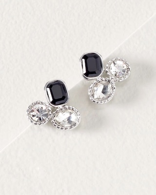 Silvertone, Crystal & Black Bead Stud Earrings click to view larger image.