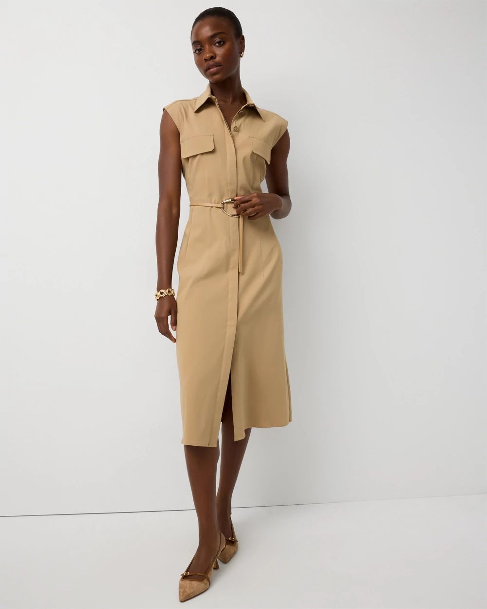 Petite Belted Midi Shirt Dress