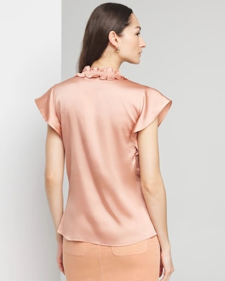 Petite Ruched Neck Flutter Shell Top click to view larger image.