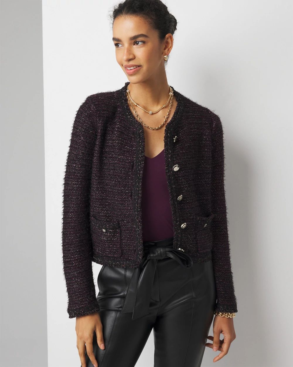 Metallic Tweed Sweater Jacket