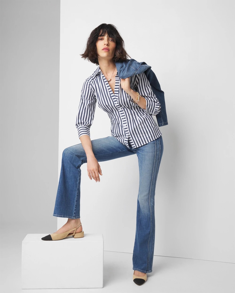 Elbow-Sleeve Poplin Shirt