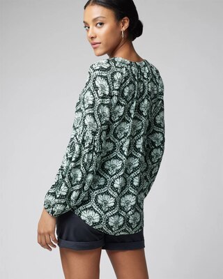 Long Sleeve High-Low Printed Blouse
