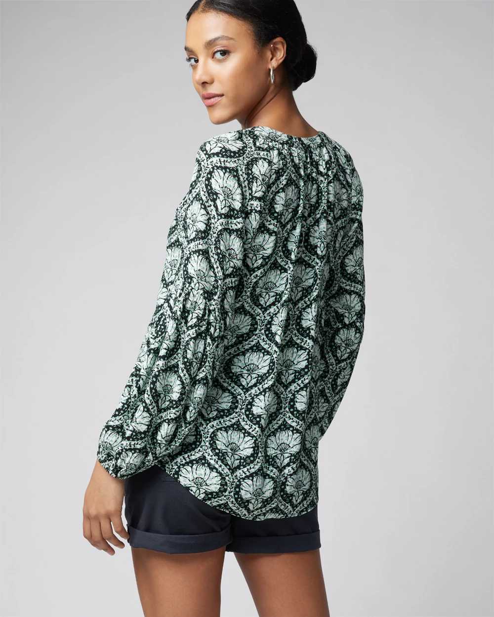 Long Sleeve High-Low Printed Blouse click to view larger image.