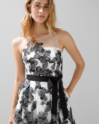 Embroidered Floral Illusion Dress