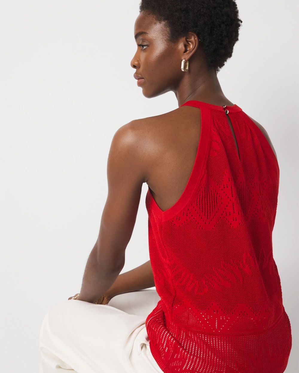 Pointelle Sweater Halter Top