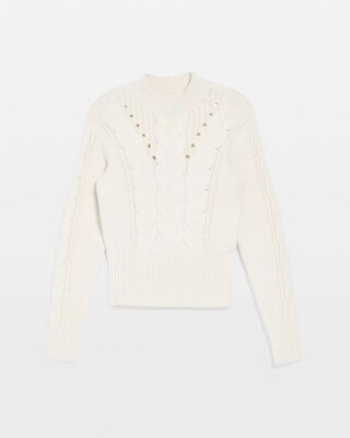 Cabled Mock Neck Pullover Sweater click to view larger image.