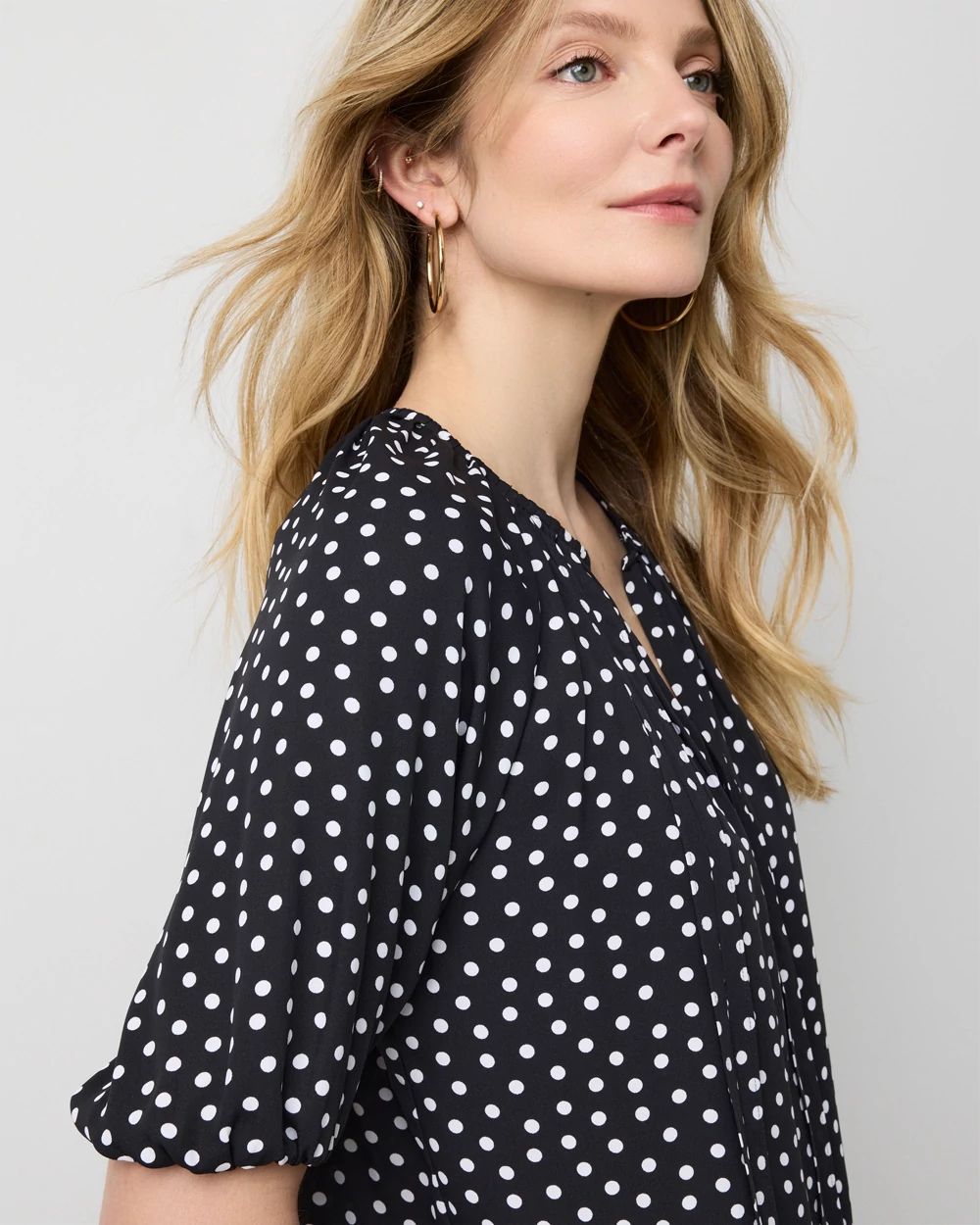 Elbow Sleeve V-neck Blouse click to view larger image.