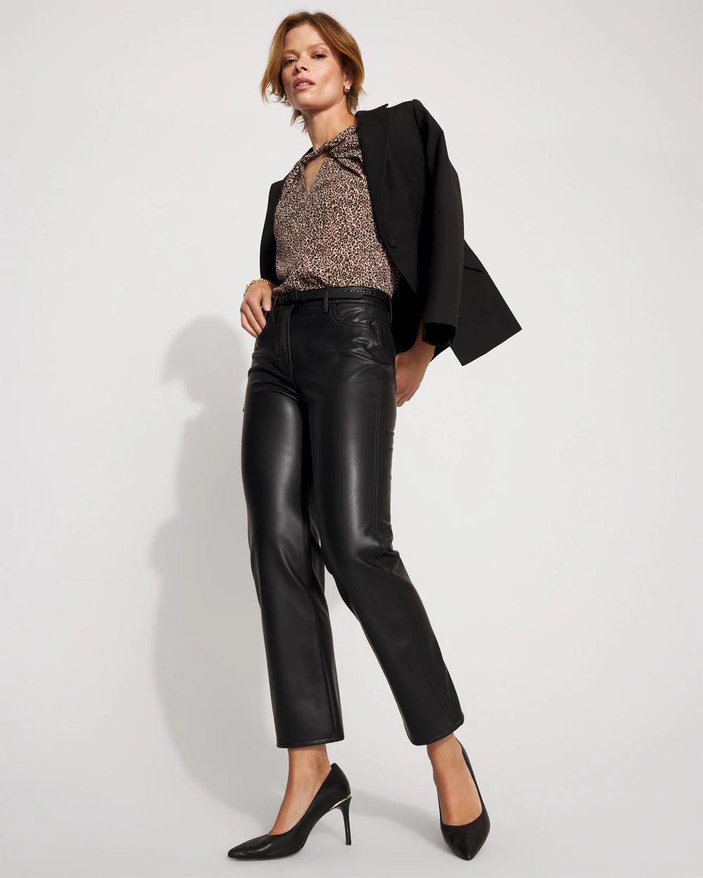 Petite Faux Leather 5-Pocket Ankle Pant