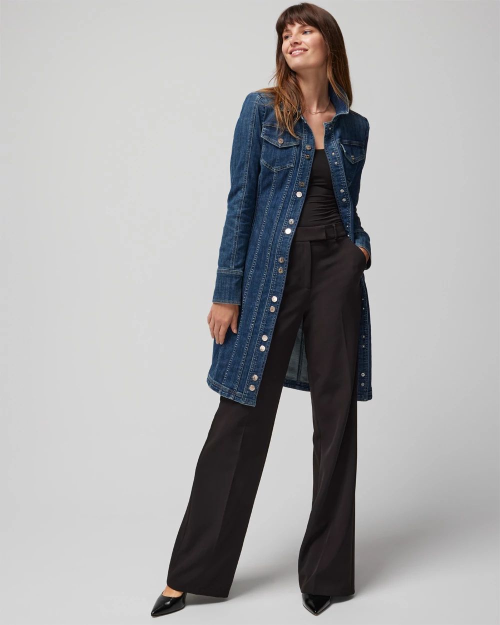 Long-Sleeve Denim Shacket Dress