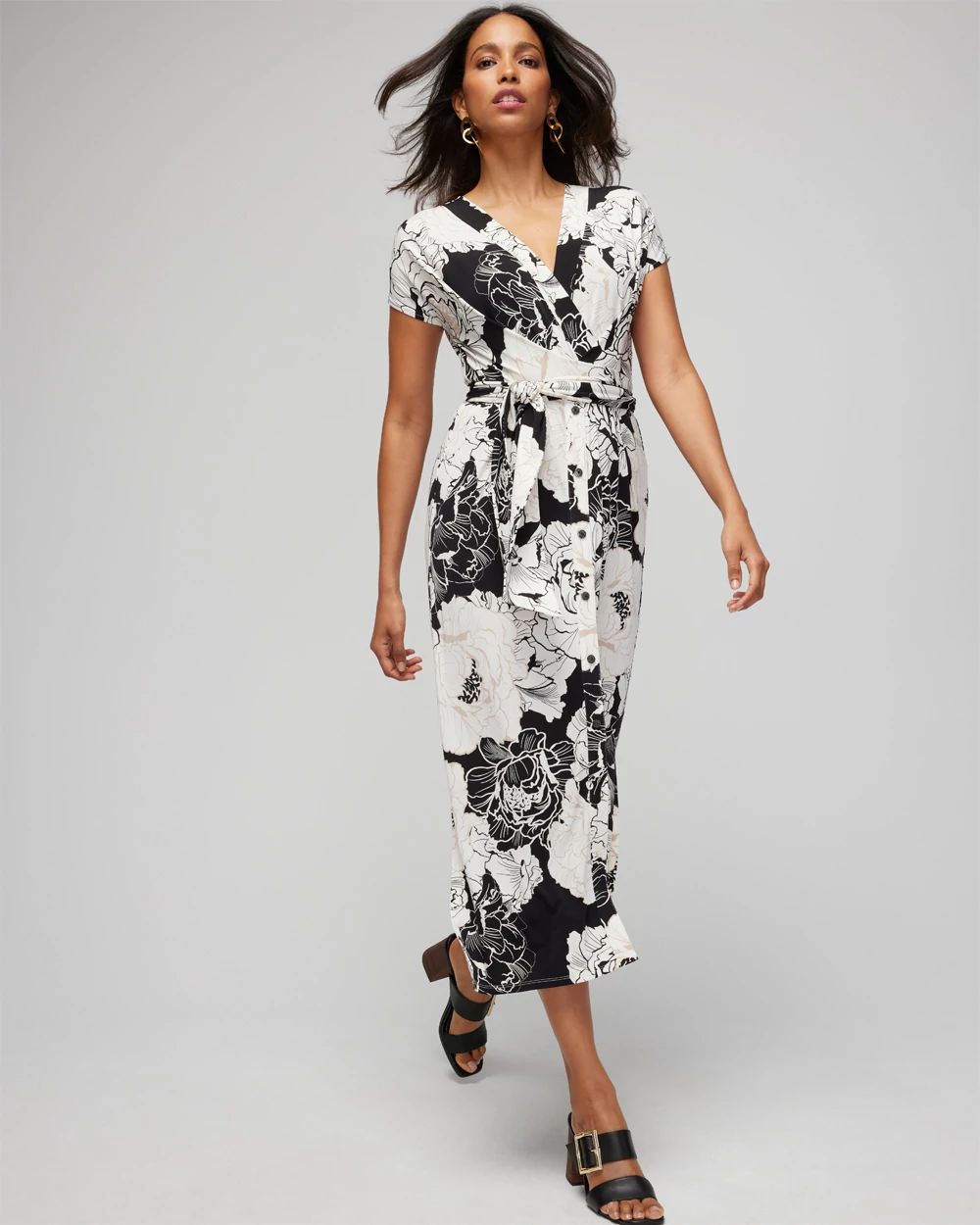 Button-Front Midi Wrap Dress