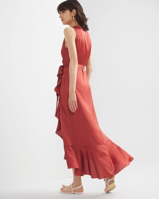 Sleeveless Satin Wrap Dress