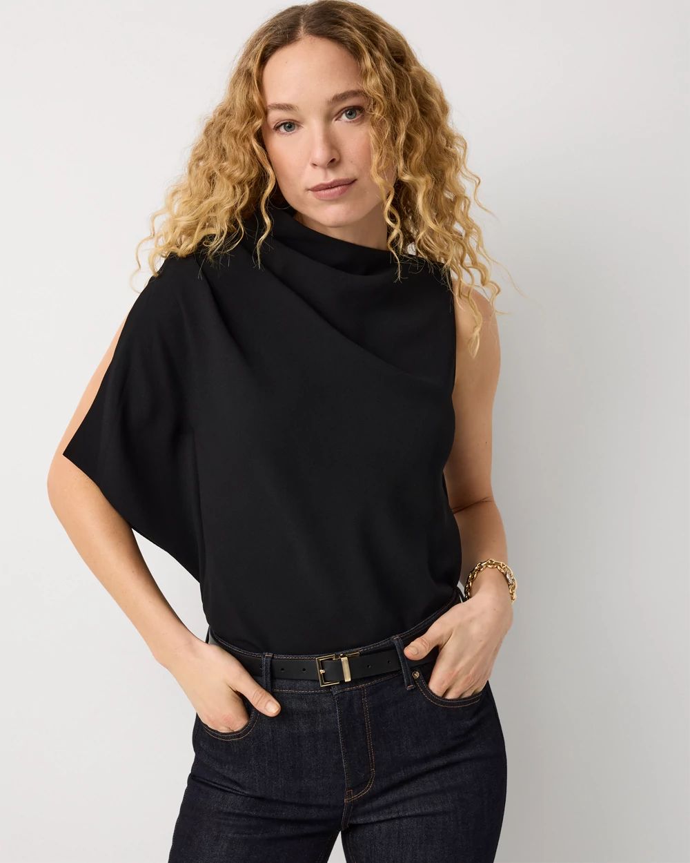 Draped High Neck Crepe Shell