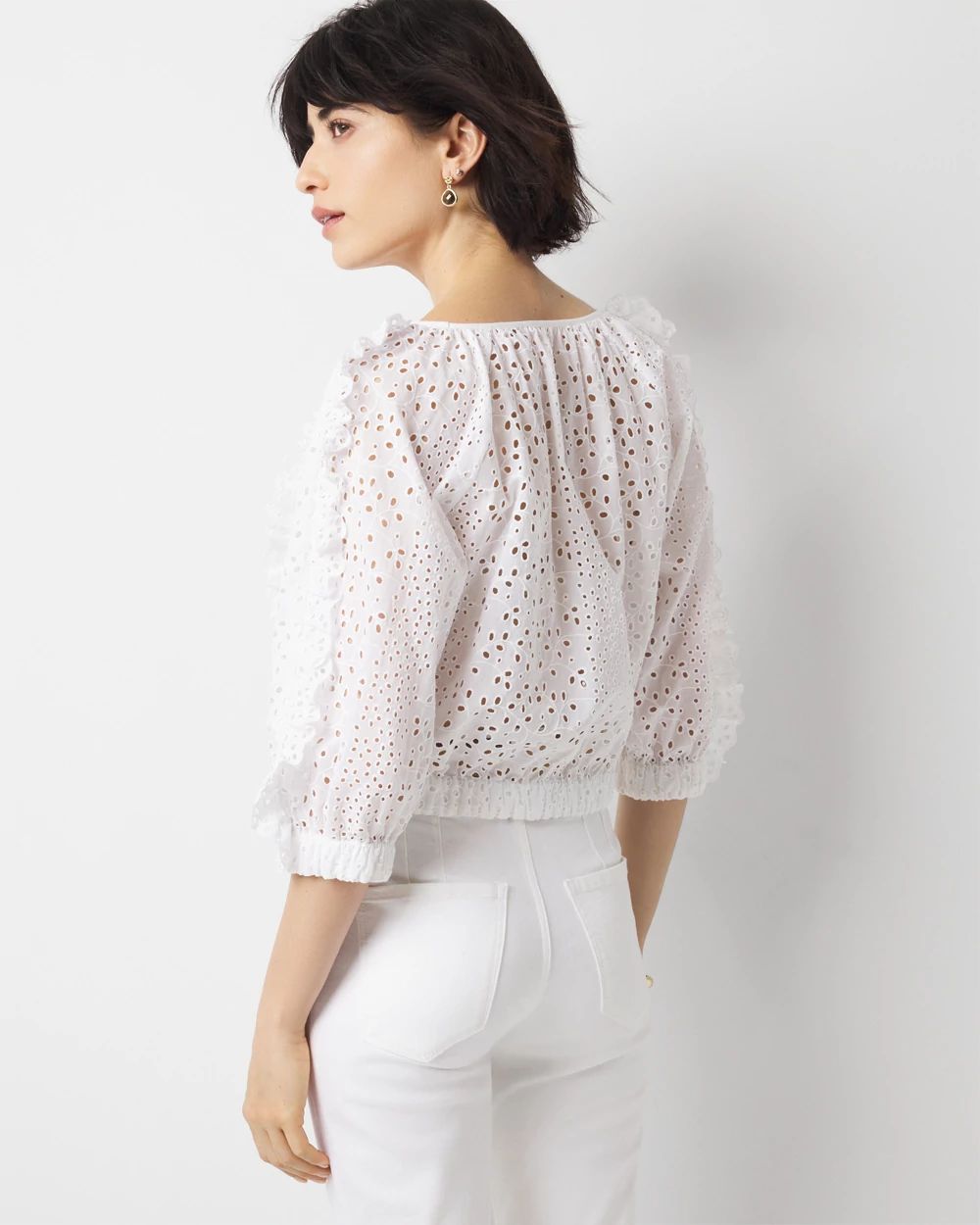 Petite Eyelet & Ruffle Blouse