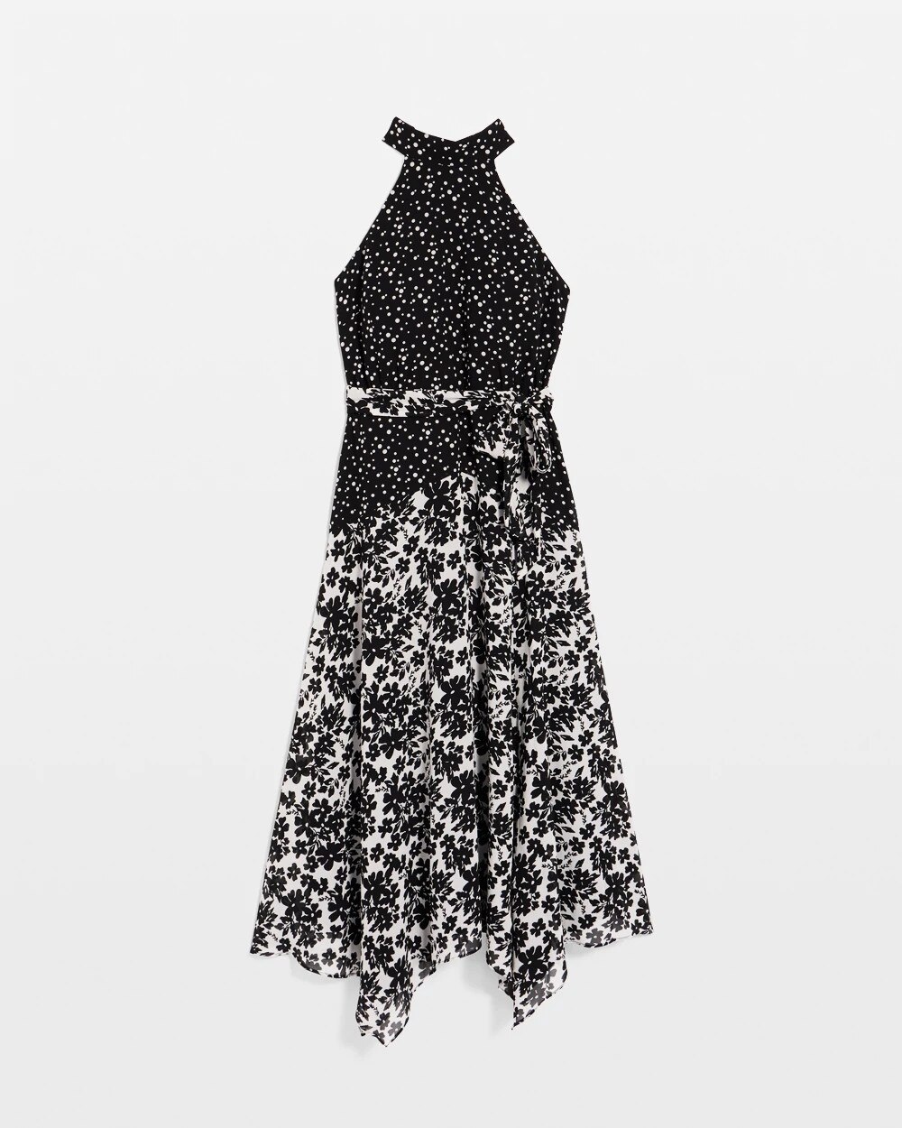 Handkerchief Hem Chiffon Halter Midi Dress