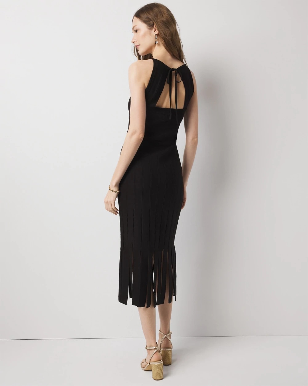 Halter Sweater Dress with Fringe