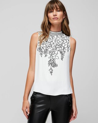 Sleeveless Embroidered Floral Shell