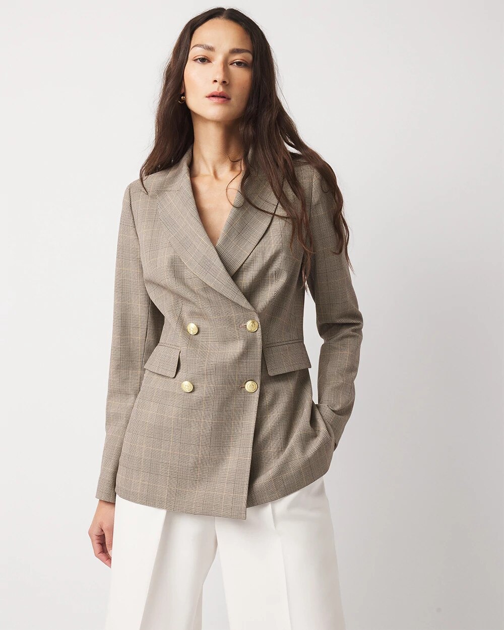 Plaid Double-Breasted Blazer - image 3