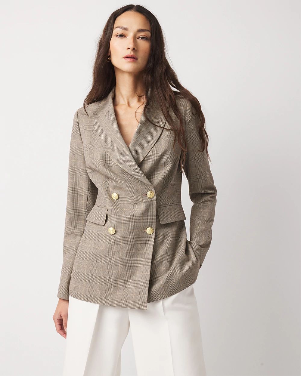 Plaid Double-Breasted Blazer