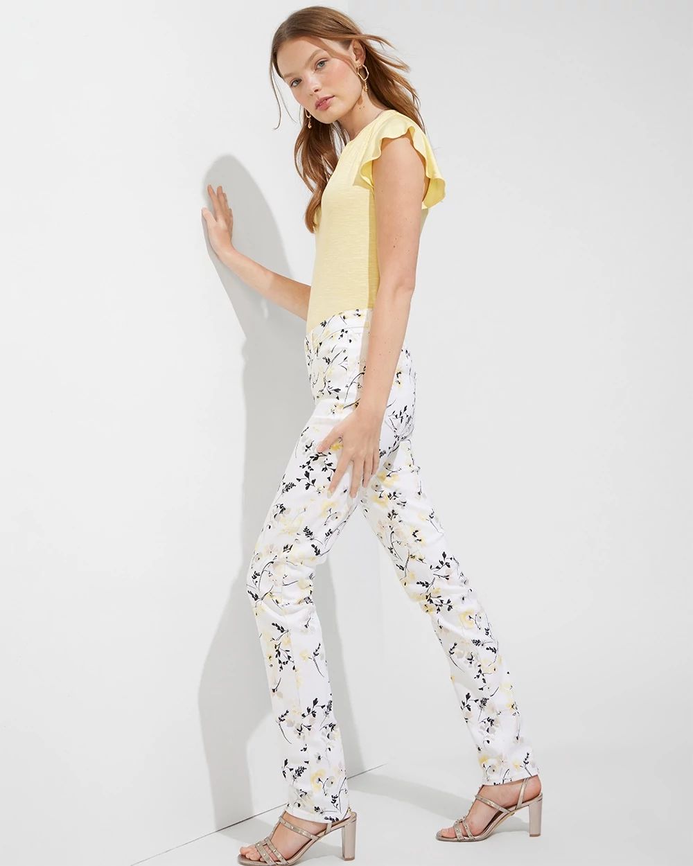 Outlet WHBM Floral Mid-Rise Slim Jeans click to view larger image.