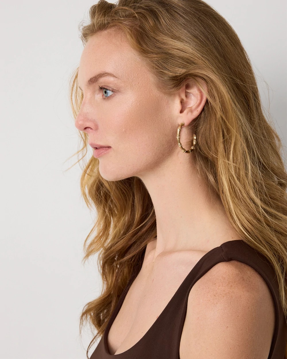 Textured Bamboo Hoop Earrings - image 1