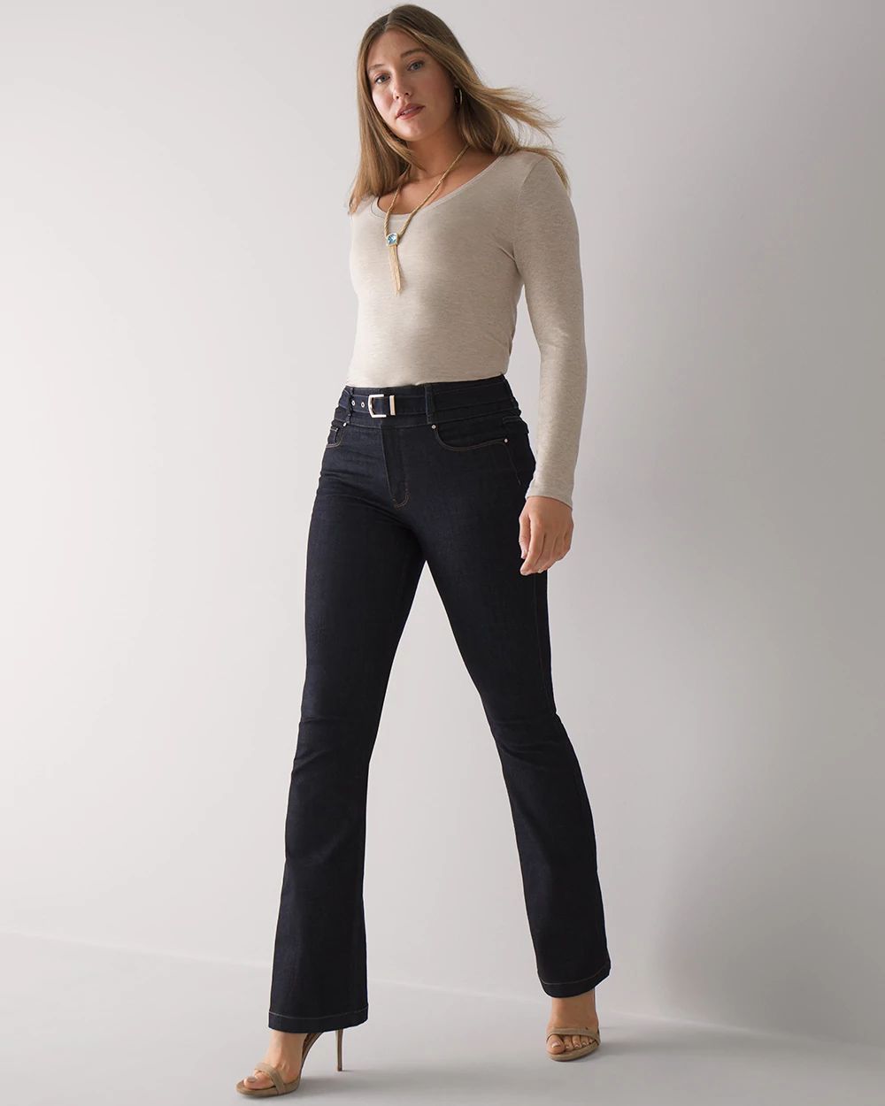 Curvy-Fit High-Rise Sculpt Skinny Flare Jeans click to view larger image.