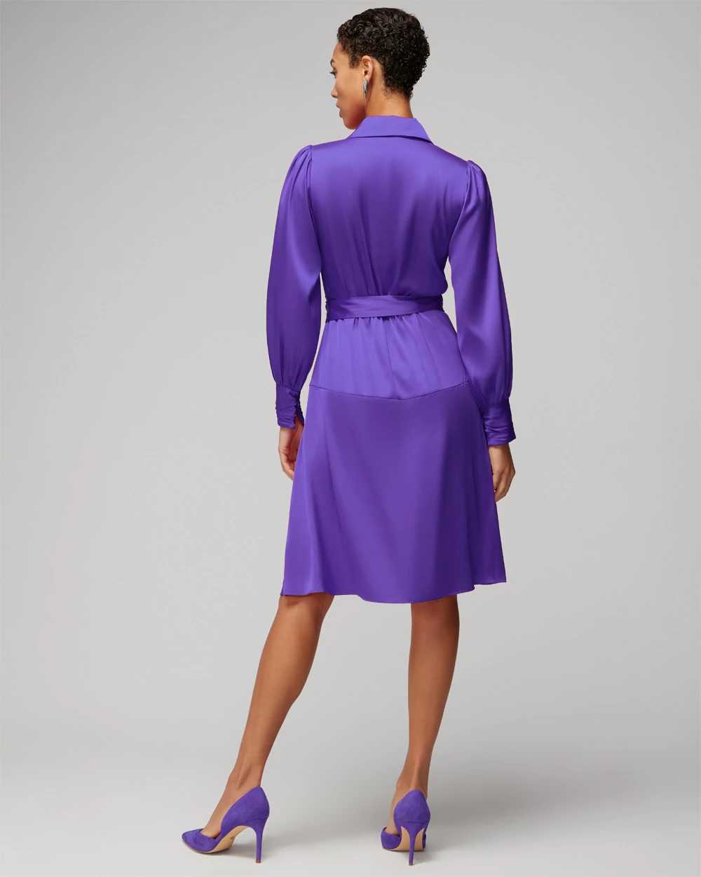 Petite Long Sleeve Satin Wrap Mini Dress click to view larger image.