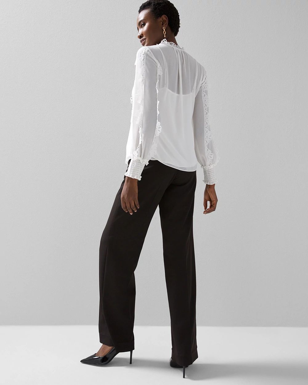 Laser Cut Ruffle Sleeve Blouse