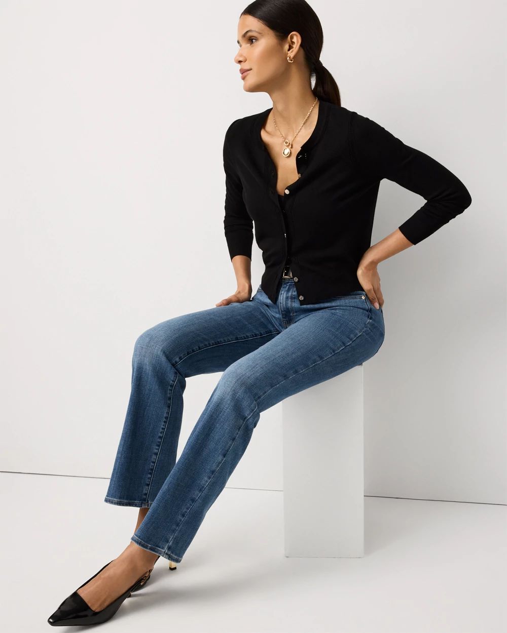 Crewneck Button-Front Cardigan