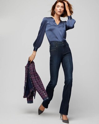 Long Sleeve Topstitch Satin Blouse