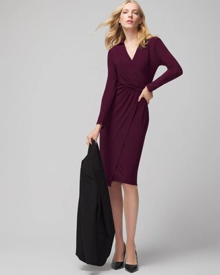 Long Sleeve Matte Jersey Faux Wrap Midi Dress