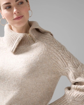 Zip Neck Cable Knit Sweater click to view larger image.