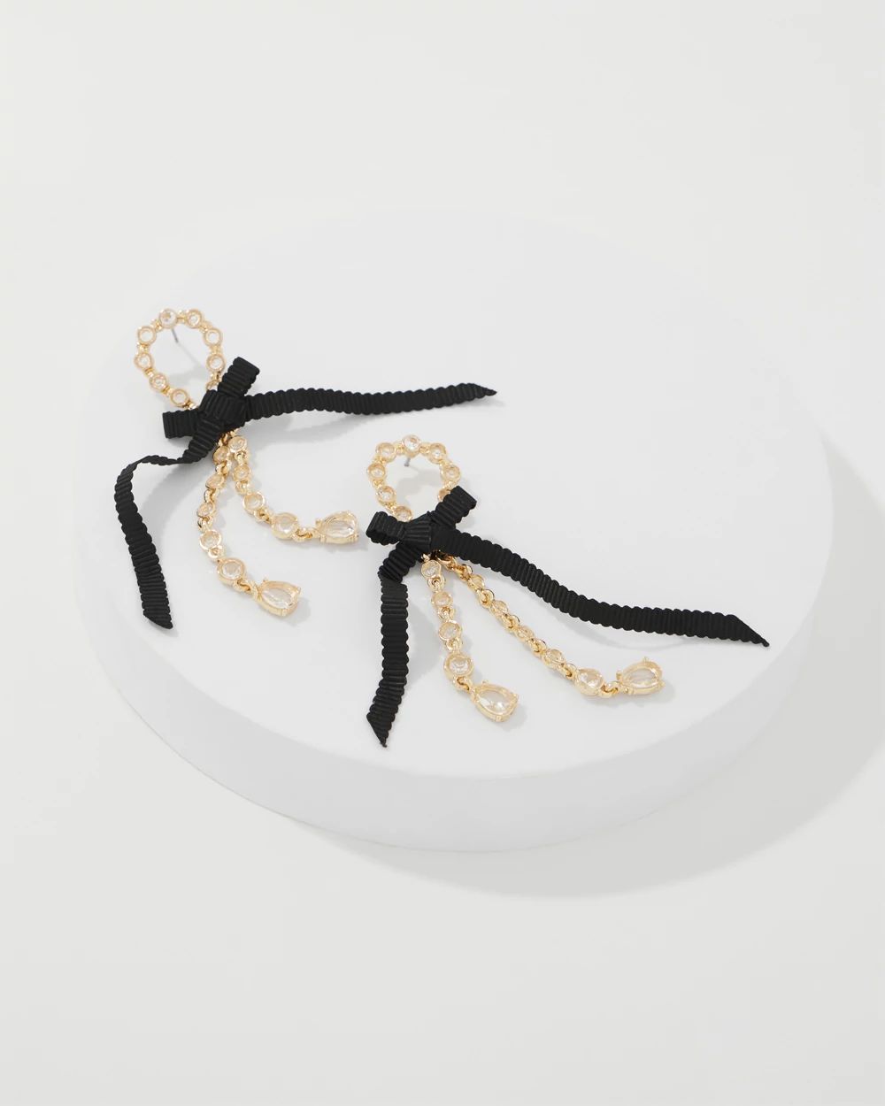 Rhinestone Bow Linear Earrings click to view larger image.