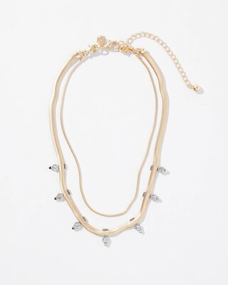 Mixed-Metal Spike Stud Multi-Strand Necklace