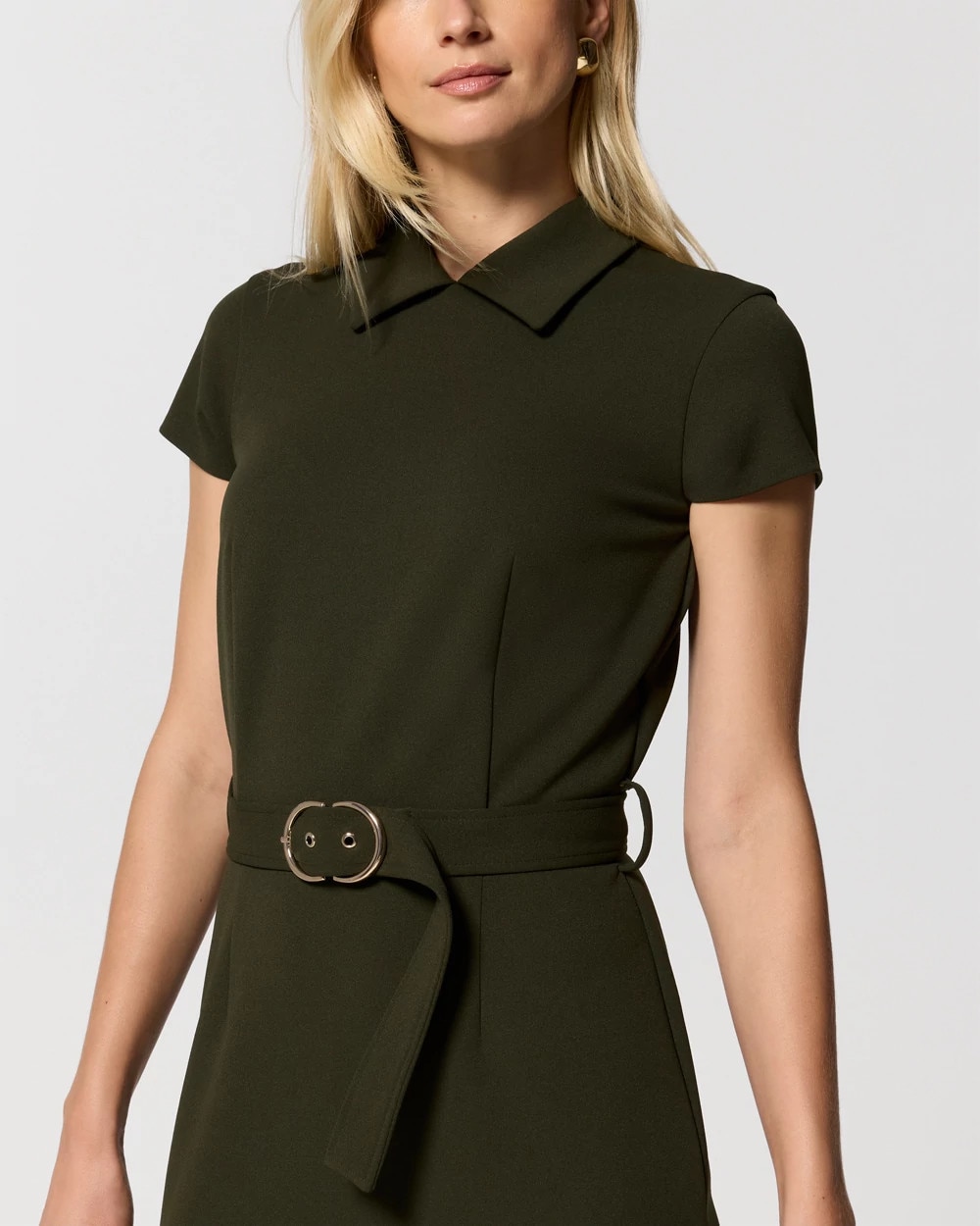 Stretch Crepe Collared Sheath Dress