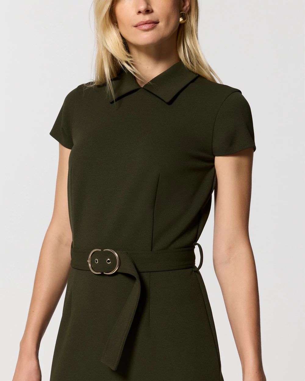 Stretch Crepe Collared Sheath Dress click to view larger image.