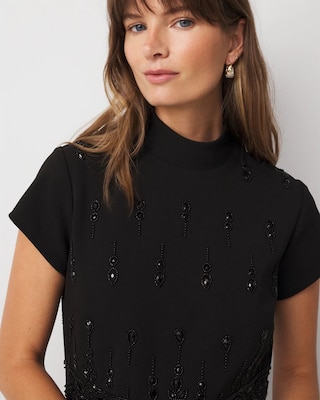 Mockneck Embellished Crepe Dress click to view larger image.