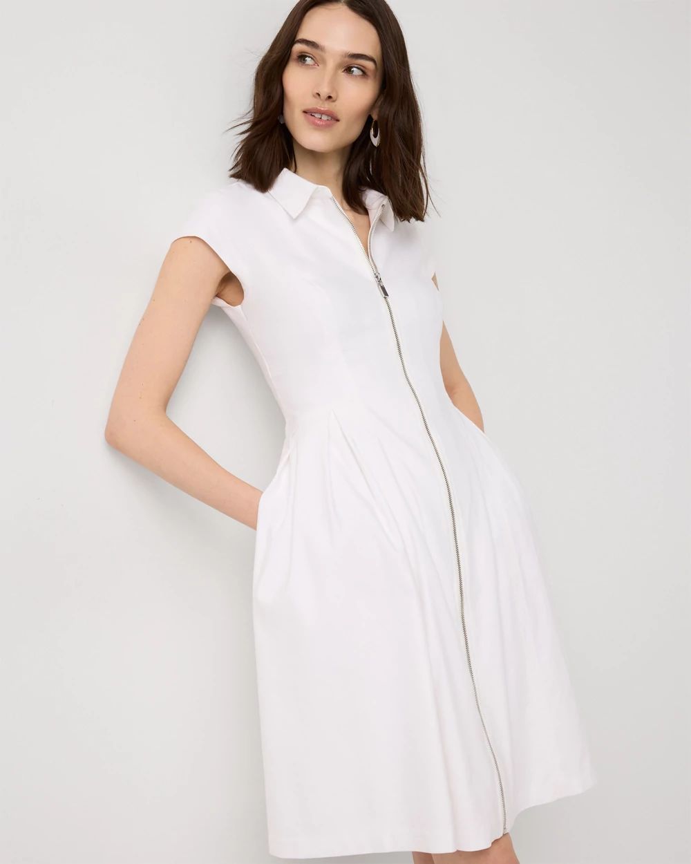 Collared Front-Zip Shirt Dress click to view larger image.