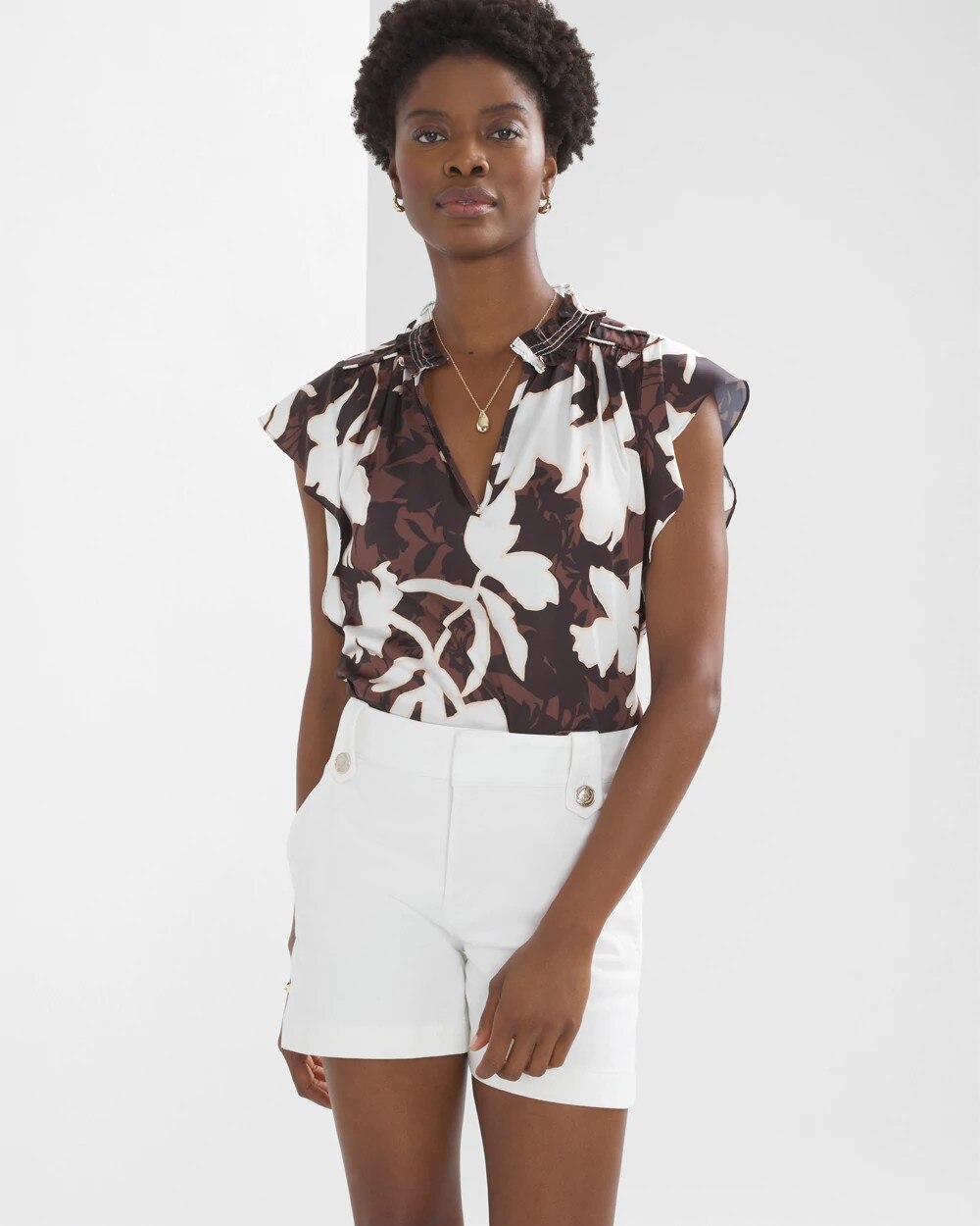 Ruched Neck Flutter Shell Top - image 1