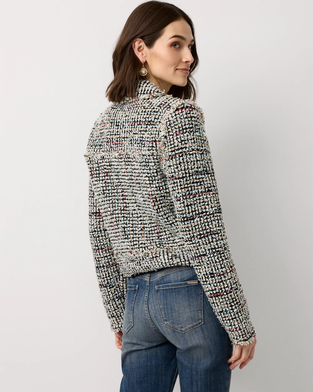 Petite Shimmery Tweed Sweater Jacket