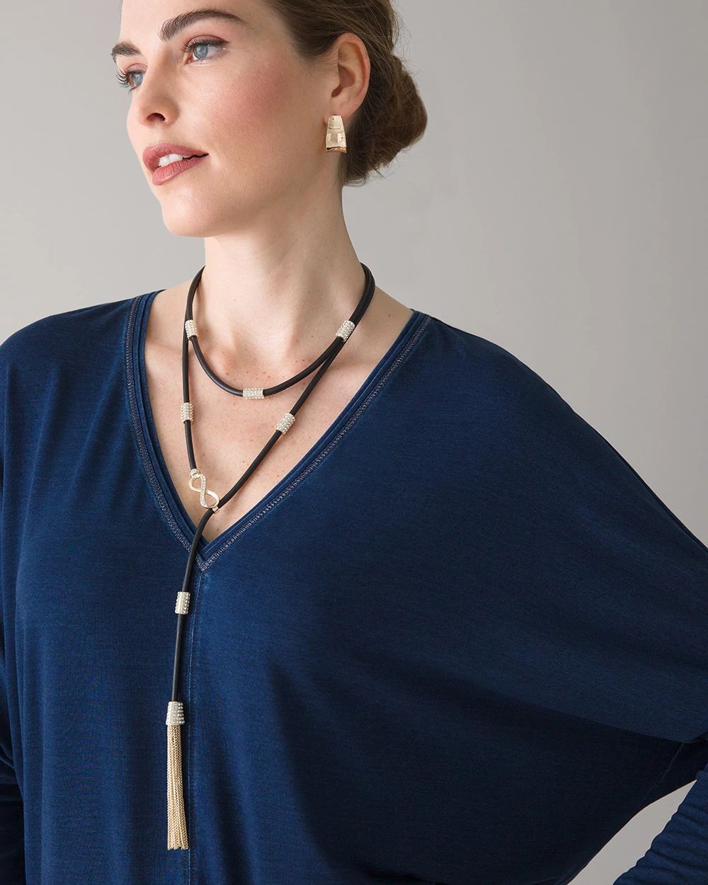 Leather Double Strand Y Necklace