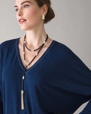 Leather Double Strand Y Necklace