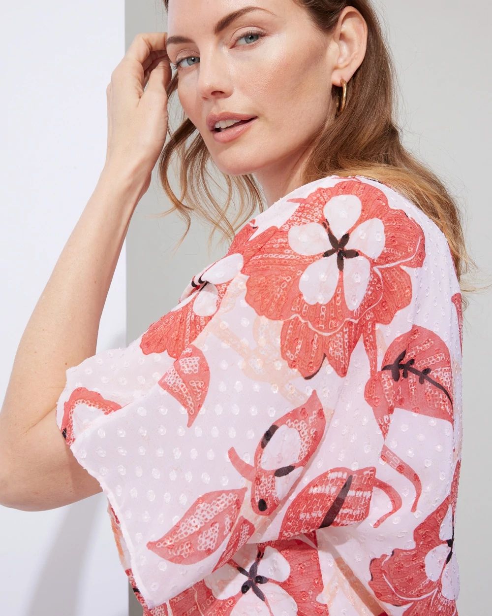 Outlet WHBM Print Jacquard Kimono Blouse click to view larger image.