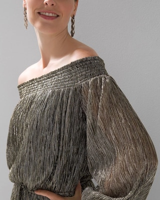 Long Sleeve Off-the-Shoulder Shimmer Top