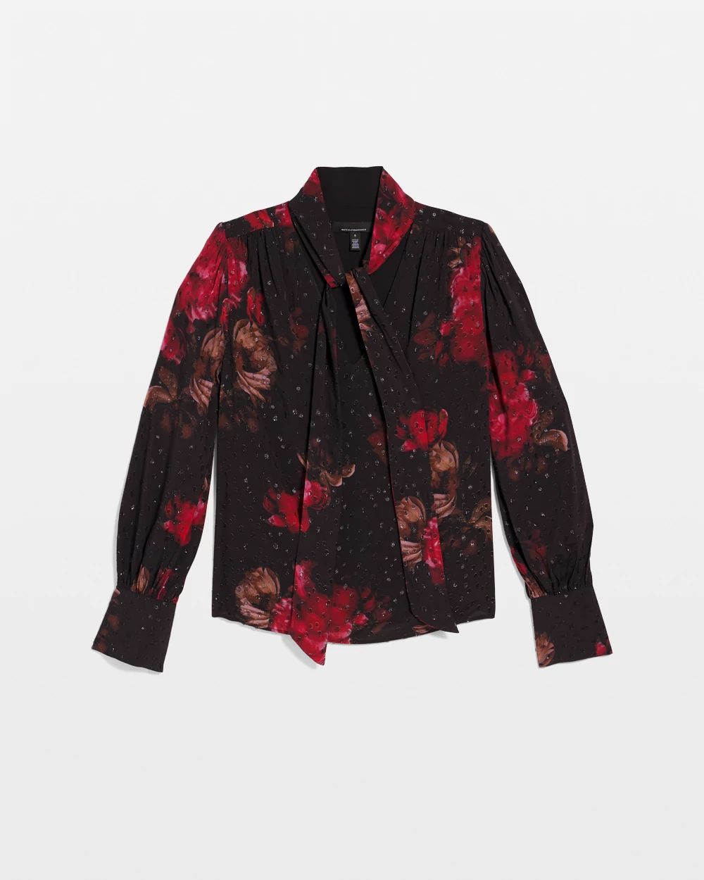 Petite Jacquard Tie-Neck Blouse