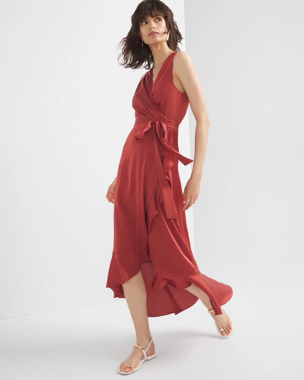 Sleeveless Satin Wrap Dress click to view larger image.